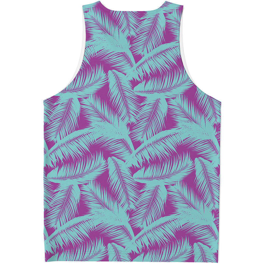 Purple And Teal Tropical Leaf Print Men's Tank Top