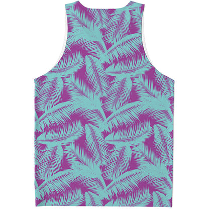 Purple And Teal Tropical Leaf Print Men's Tank Top