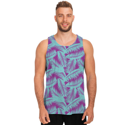 Purple And Teal Tropical Leaf Print Men's Tank Top