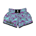 Purple And Teal Tropical Leaf Print Muay Thai Boxing Shorts