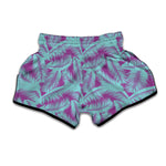 Purple And Teal Tropical Leaf Print Muay Thai Boxing Shorts