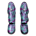 Purple And Teal Tropical Leaf Print Muay Thai Shin Guards
