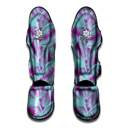 Purple And Teal Tropical Leaf Print Muay Thai Shin Guard
