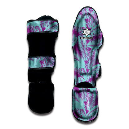 Purple And Teal Tropical Leaf Print Muay Thai Shin Guard