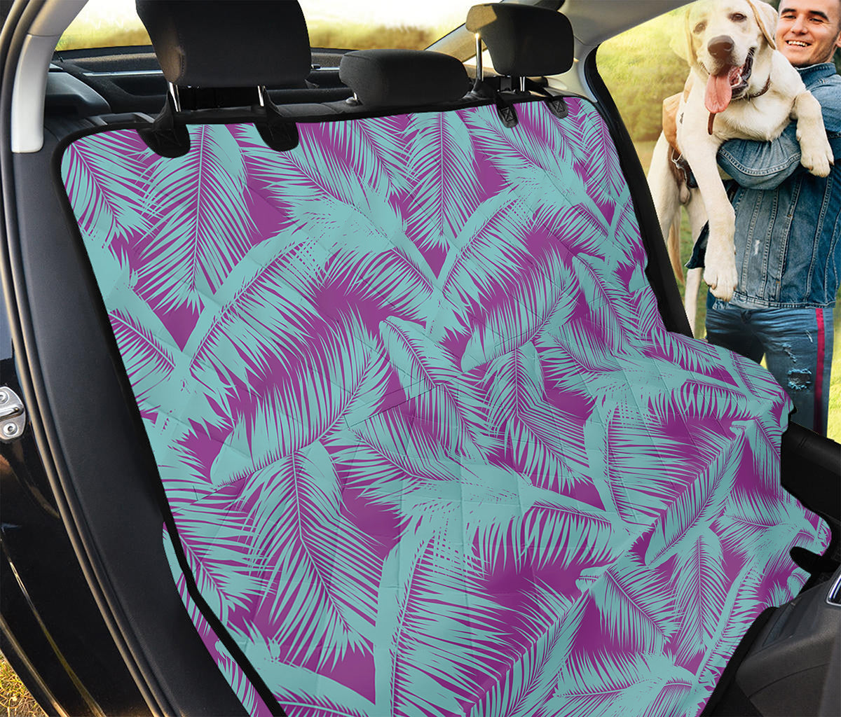 Purple And Teal Tropical Leaf Print Pet Car Back Seat Cover