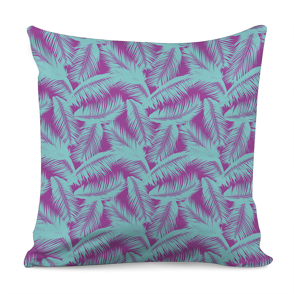 Purple And Teal Tropical Leaf Print Pillow Cover