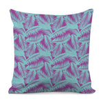 Purple And Teal Tropical Leaf Print Pillow Cover