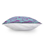 Purple And Teal Tropical Leaf Print Pillow Cover