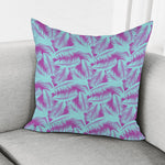 Purple And Teal Tropical Leaf Print Pillow Cover