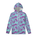 Purple And Teal Tropical Leaf Print Pullover Hoodie