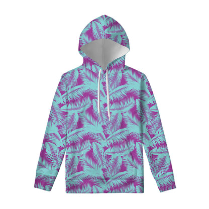 Purple And Teal Tropical Leaf Print Pullover Hoodie