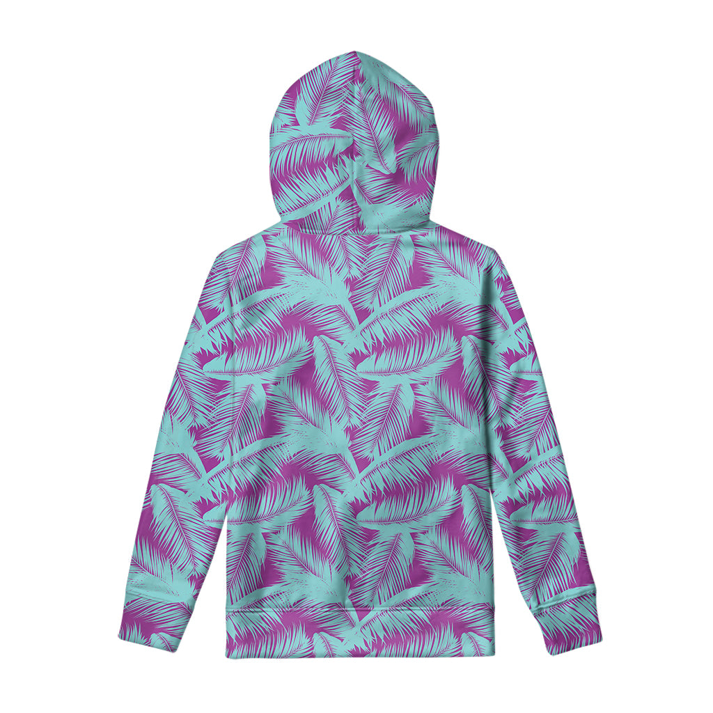 Purple And Teal Tropical Leaf Print Pullover Hoodie