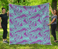 Purple And Teal Tropical Leaf Print Quilt