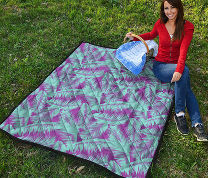 Purple And Teal Tropical Leaf Print Quilt