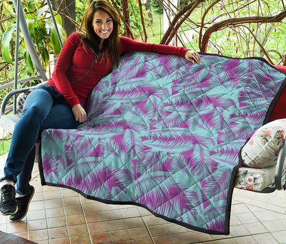 Purple And Teal Tropical Leaf Print Quilt