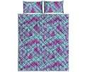 Purple And Teal Tropical Leaf Print Quilt Bed Set