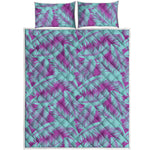 Purple And Teal Tropical Leaf Print Quilt Bed Set