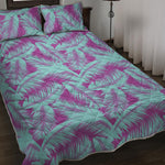 Purple And Teal Tropical Leaf Print Quilt Bed Set