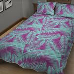Purple And Teal Tropical Leaf Print Quilt Bed Set