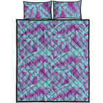 Purple And Teal Tropical Leaf Print Quilt Bed Set