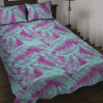 Purple And Teal Tropical Leaf Print Quilt Bed Set