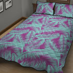 Purple And Teal Tropical Leaf Print Quilt Bed Set