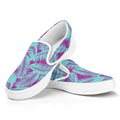 Purple And Teal Tropical Leaf Print White Slip On Sneakers