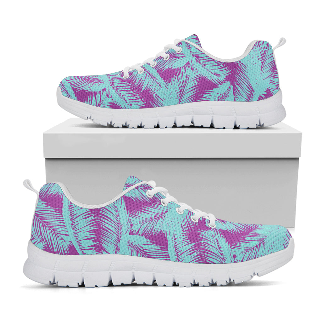 Purple And Teal Tropical Leaf Print White Sneakers
