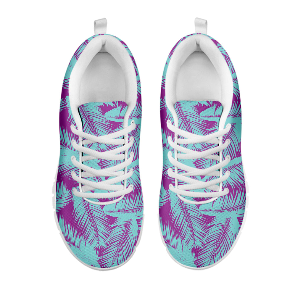 Purple And Teal Tropical Leaf Print White Sneakers