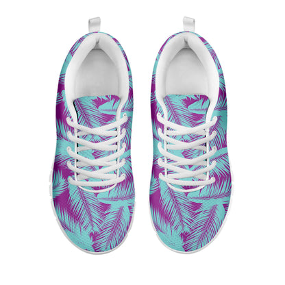 Purple And Teal Tropical Leaf Print White Sneakers