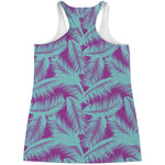 Purple And Teal Tropical Leaf Print Women's Racerback Tank Top