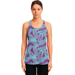 Purple And Teal Tropical Leaf Print Women's Racerback Tank Top