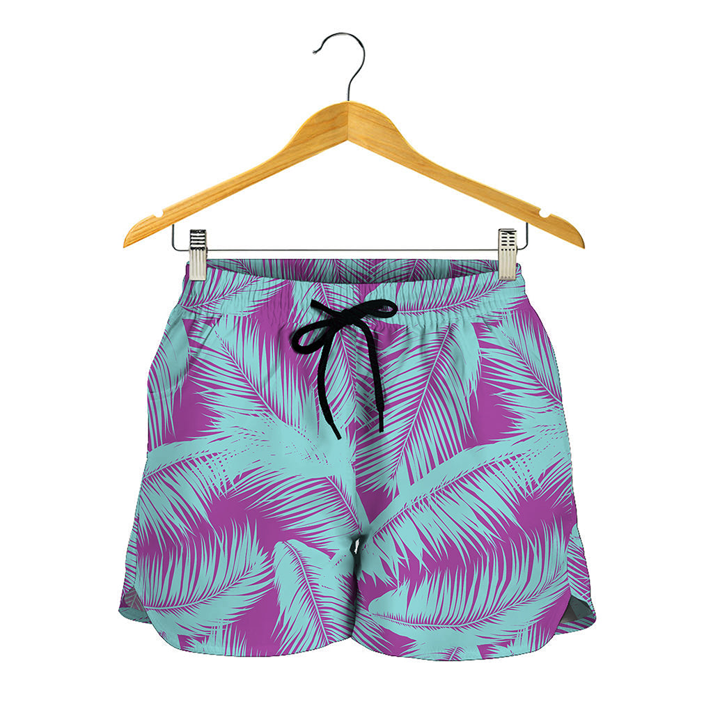 Purple And Teal Tropical Leaf Print Women's Shorts