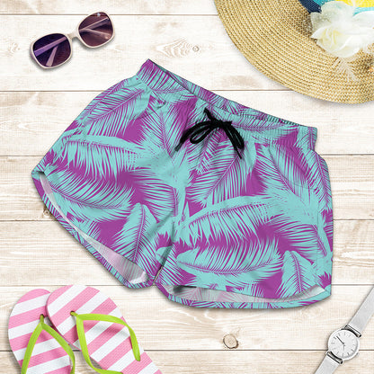 Purple And Teal Tropical Leaf Print Women's Shorts