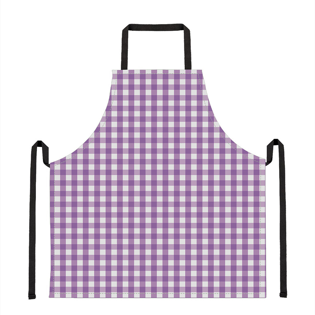 Purple And White Check Pattern Print Apron