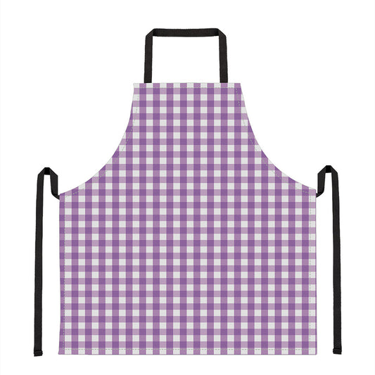 Purple And White Check Pattern Print Apron