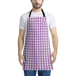 Purple And White Check Pattern Print Apron