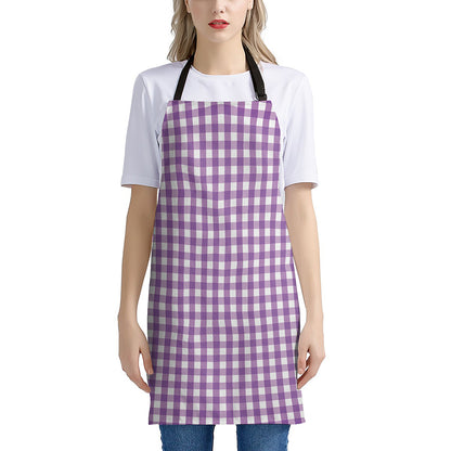 Purple And White Check Pattern Print Apron