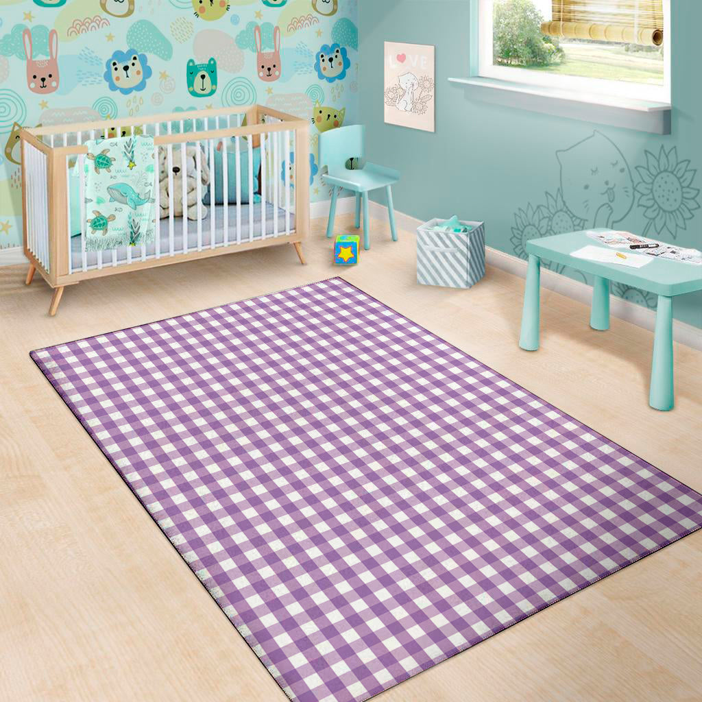 Purple And White Check Pattern Print Area Rug