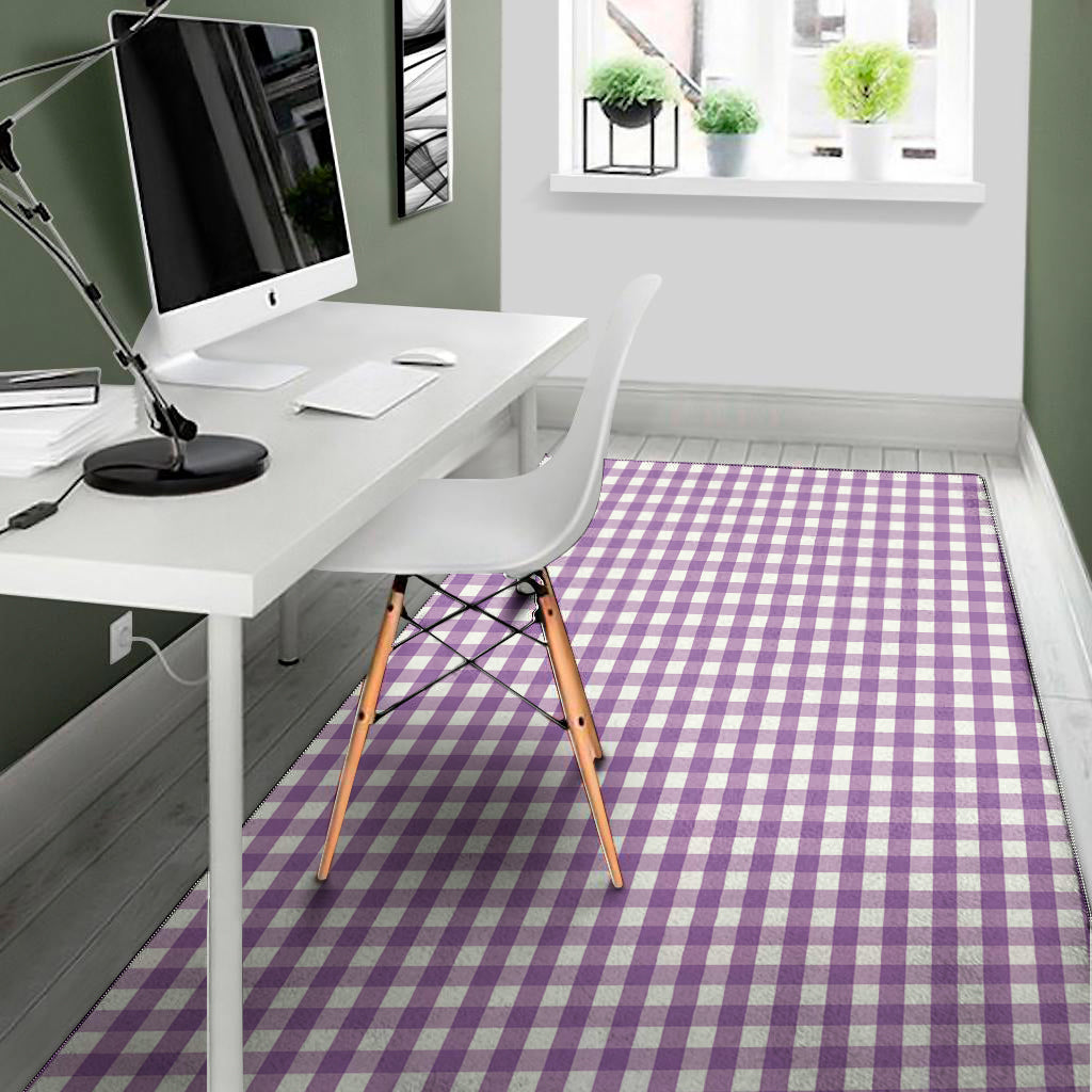 Purple And White Check Pattern Print Area Rug