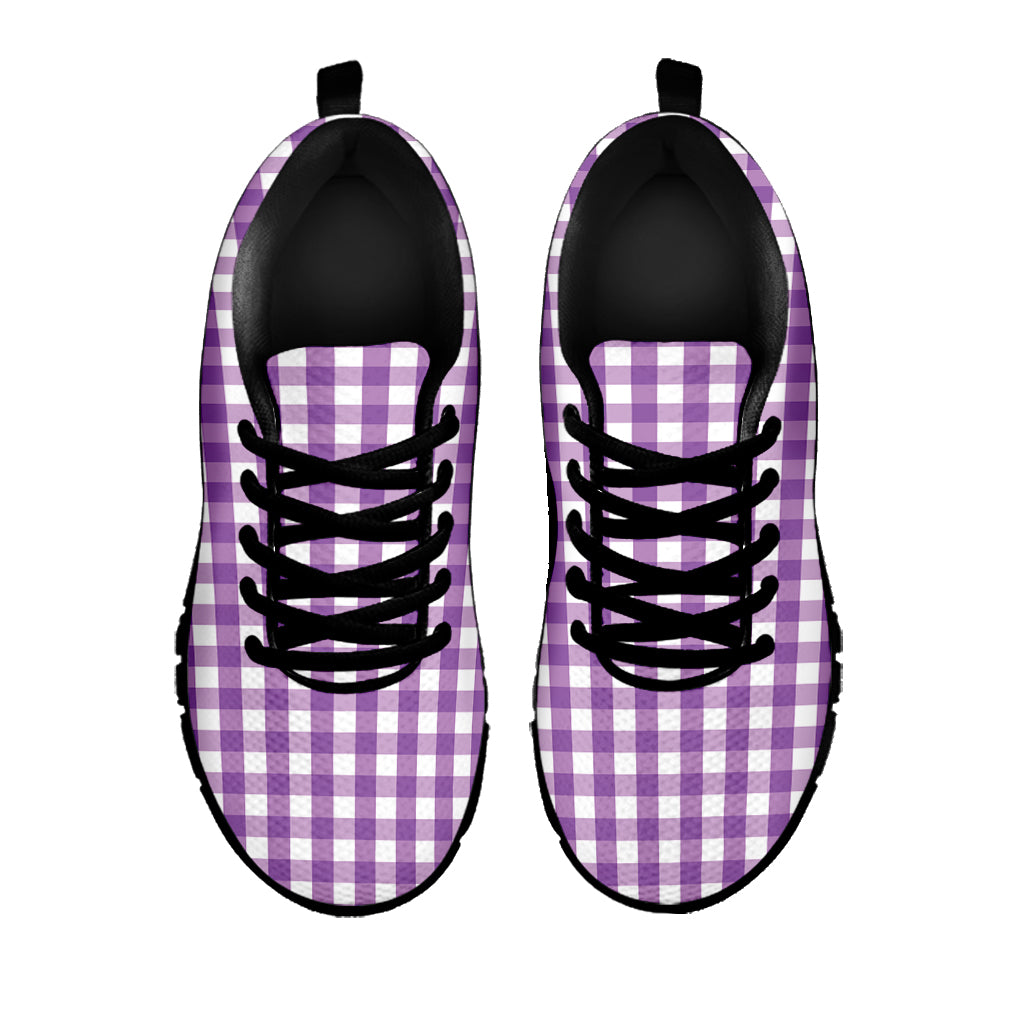 Purple And White Check Pattern Print Black Sneakers