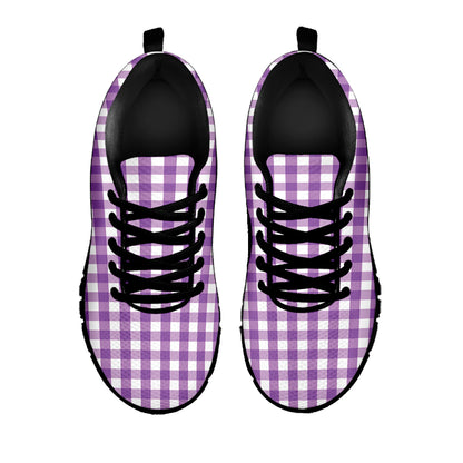 Purple And White Check Pattern Print Black Sneakers