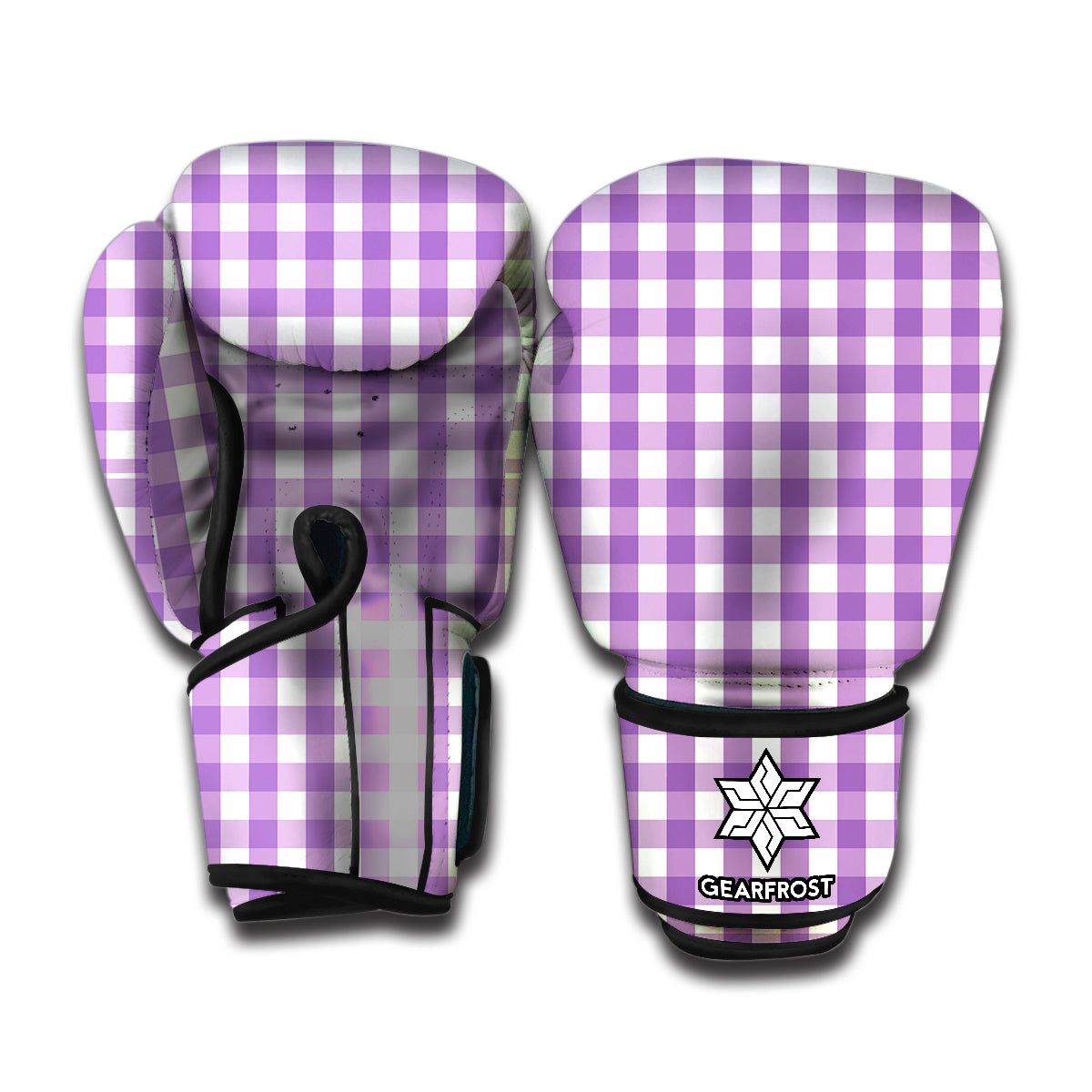 Purple And White Check Pattern Print Boxing Gloves