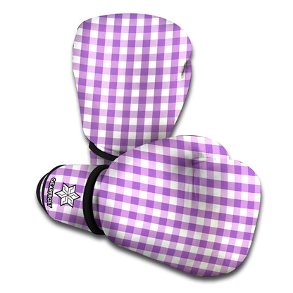 Purple And White Check Pattern Print Boxing Gloves