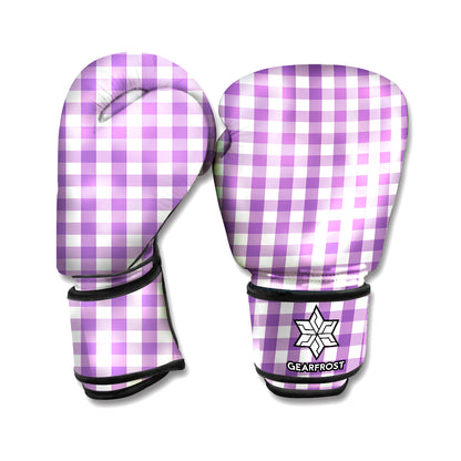 Purple And White Check Pattern Print Boxing Gloves