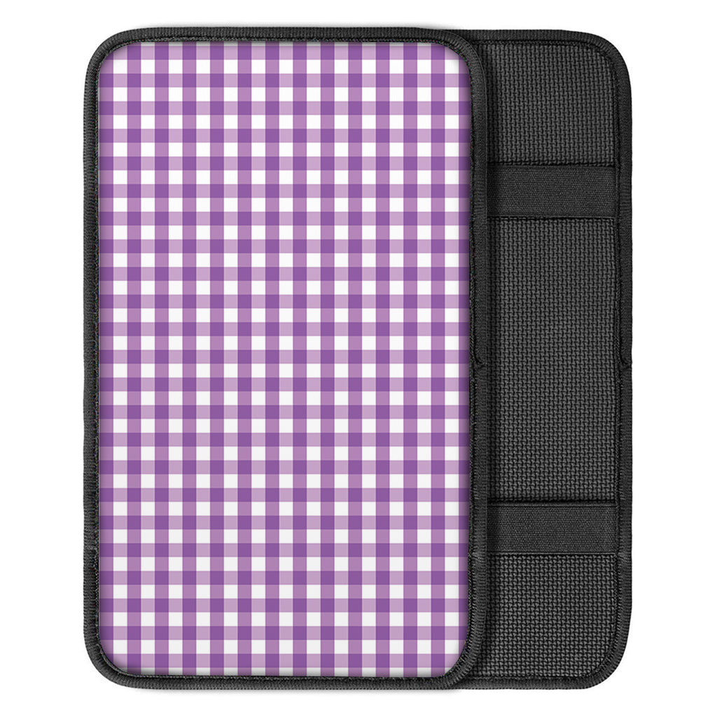 Purple And White Check Pattern Print Car Center Console Cover