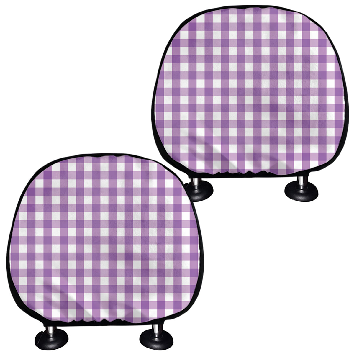 Purple And White Check Pattern Print Car Headrest Covers