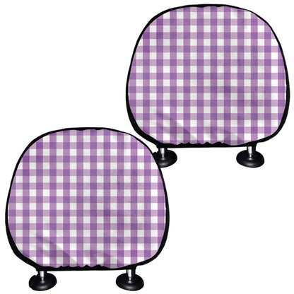Purple And White Check Pattern Print Car Headrest Covers