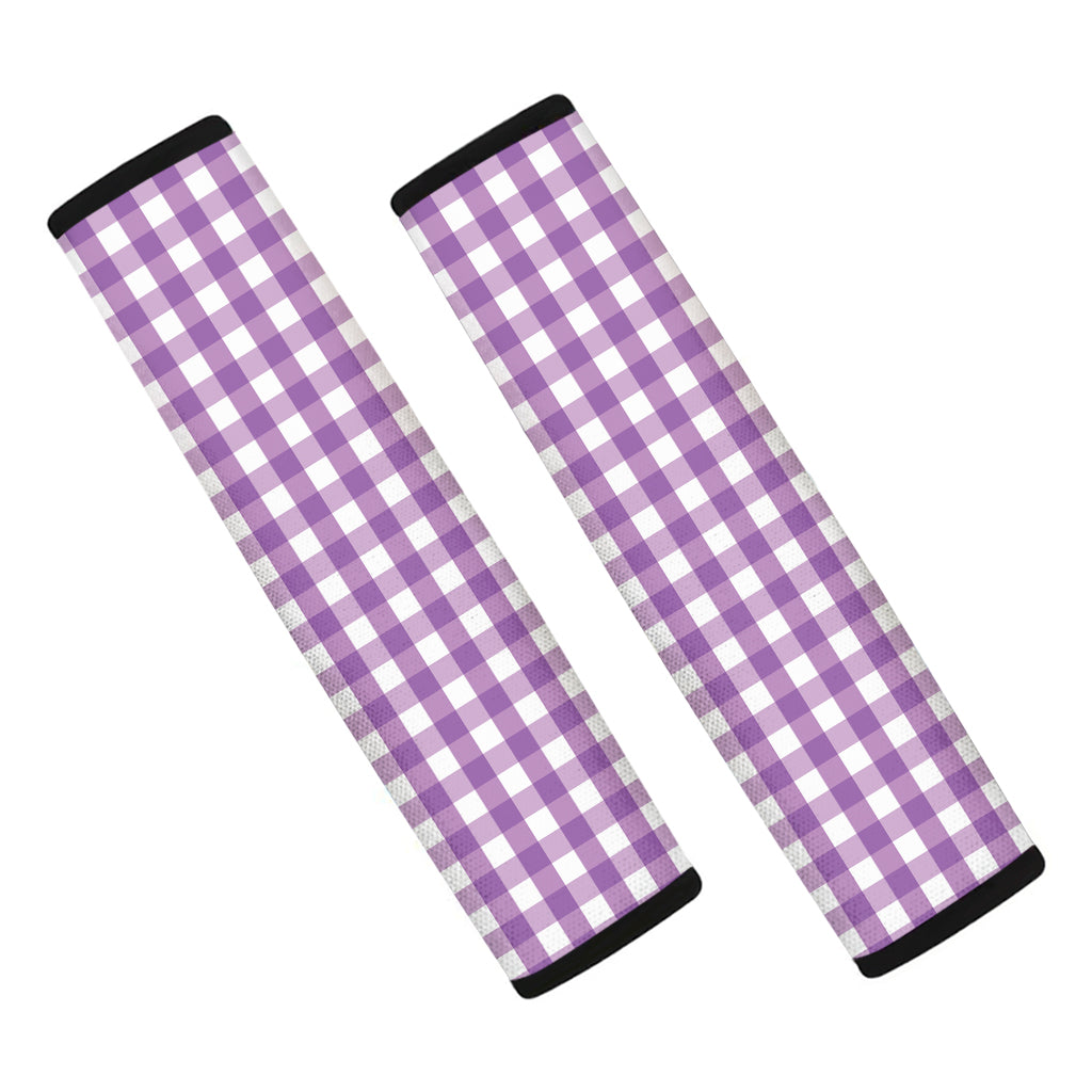 Purple And White Check Pattern Print Car Seat Belt Covers