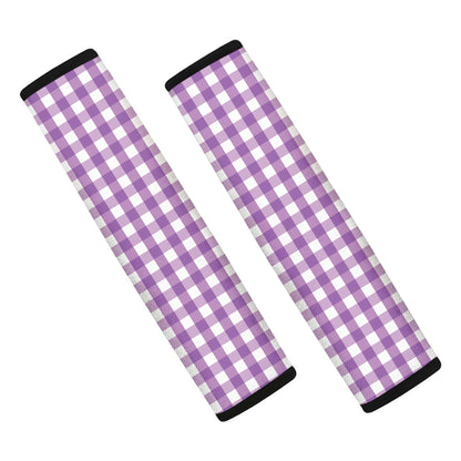 Purple And White Check Pattern Print Car Seat Belt Covers